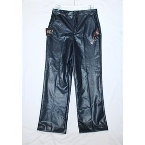BBJ Los Angeles Faux Leather High Rise Wide Leg Trouser Pants Womens Navy XL NWT